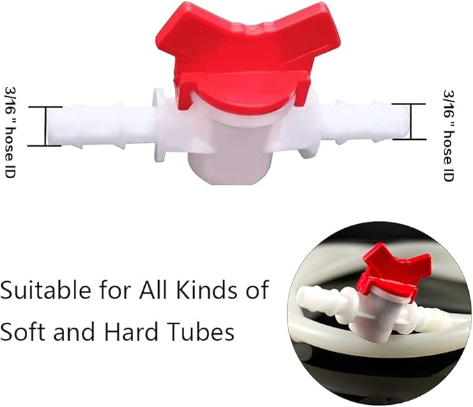 3/16“ Hose Barbed Ball Valve Drip Irrigation Ball Valve Shut Off Switch for Drip Irrigation and Aquariums(Pack of 5)