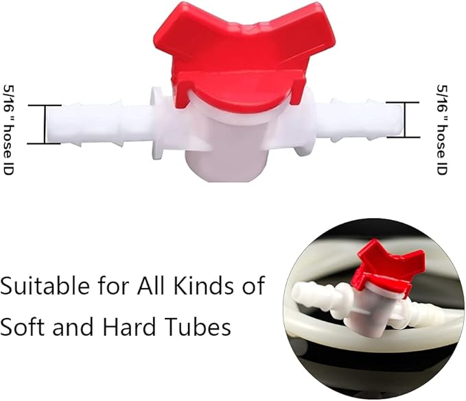 5/16“ Hose Barbed Ball Valve Drip Irrigation Ball Valve Shut Off Switch for Drip Irrigation and Aquariums(Pack of 2)