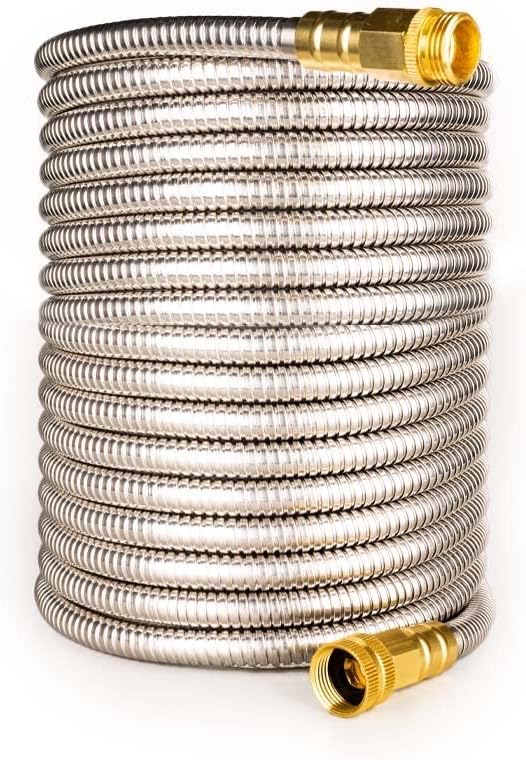 Stainless Steel Garden Hose: Durable Quality Metal with High-pressure Water Output for Gardeners(25FT)