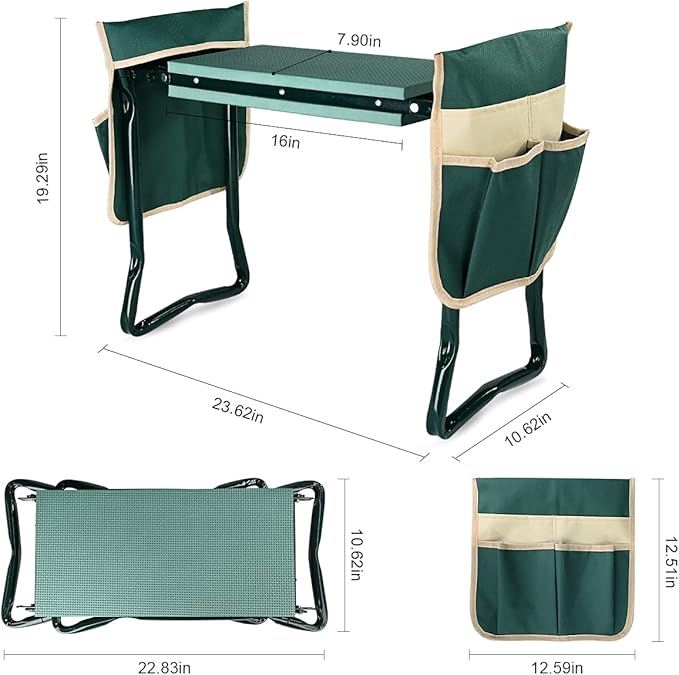 KVR Upgraded Garden Kneeler and Seat with Thicken & Widen Soft Kneeling Pad,Heavy Duty Foldable Gardener Stool with 2 Tool Pouches,Gardening Gifts for Women Mom Men Seniors¡…