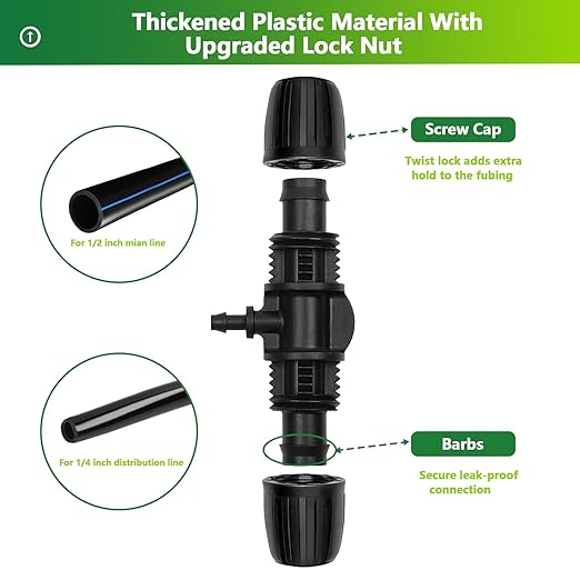 24 Pcs 1/2 Inch Drip Irrigation Fittings Kit, 1/2 Inch Drip Tubing (0.60"-0.65" OD) Parts Including 4 Tees 5 Couplings 4 Elbows 4 Reducing T 4 Plugs 2 Valves 2 Threaded Faucet Adapter