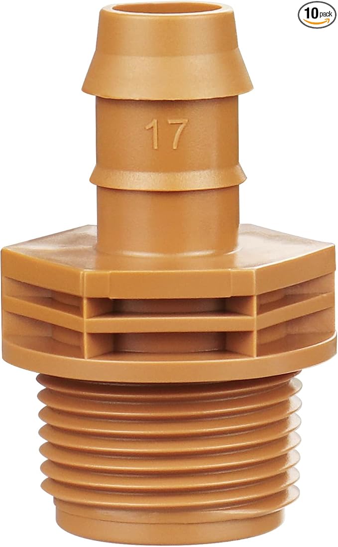 1/2 Inch Threaded Drip Irrigation Male Adapter:Drip Irrigation Universal PVC Adapter 3/4" Male Pipe Thread (MPT) x 1/2" Barb Coupling Swing Pipe Irrigation Fittings (10 Pack)