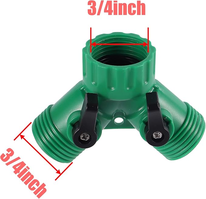 2 Way Y Water Splitter Connector for 3/4" Inch Garden Hose Spigot Faucet,with US Standard 3/4" Female GHT to 1/2' Hose Adapter for Drip Irrigation Tubing (.52" ID,.58" –.62" OD)