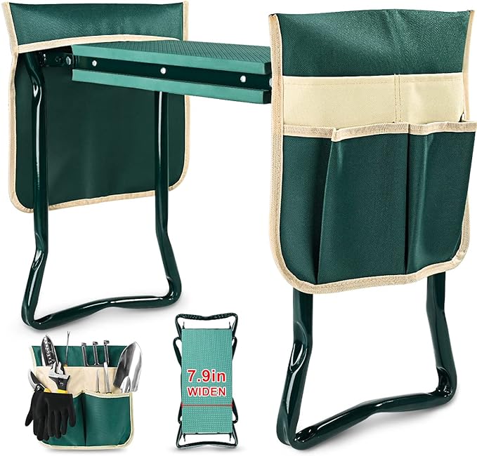 KVR Upgraded Garden Kneeler and Seat with Thicken & Widen Soft Kneeling Pad,Heavy Duty Foldable Gardener Stool with 2 Tool Pouches,Gardening Gifts for Women Mom Men Seniors¡…