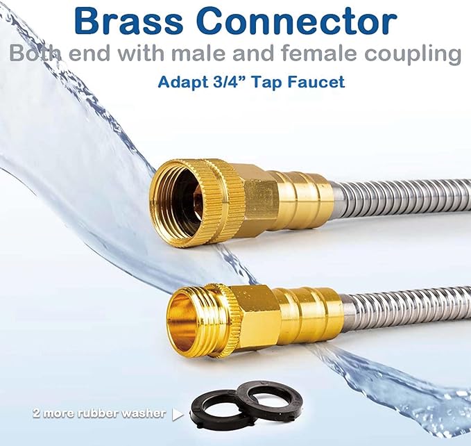 Stainless Steel Garden Hose: Durable Quality Metal with High-pressure Water Output for Gardeners(1FT)