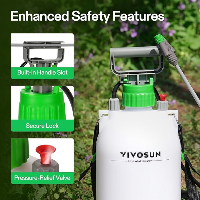 VIVOSUN Pump Sprayer 1.8 Gallon, Portable Water Spray Bottle in Lawn and Garden Yard, Weed Sprayer for Plants with 3 Nozzles, Adjustable Shoulder Strap, Pressure Relief Valve