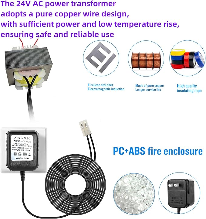 for Rain Bird SST Series Indoor Irrigation Timers 24V AC Power Adapter Transformer Compatible Sprinkler System,Indoor Irrigation Timers(9.8 FT Cable)
