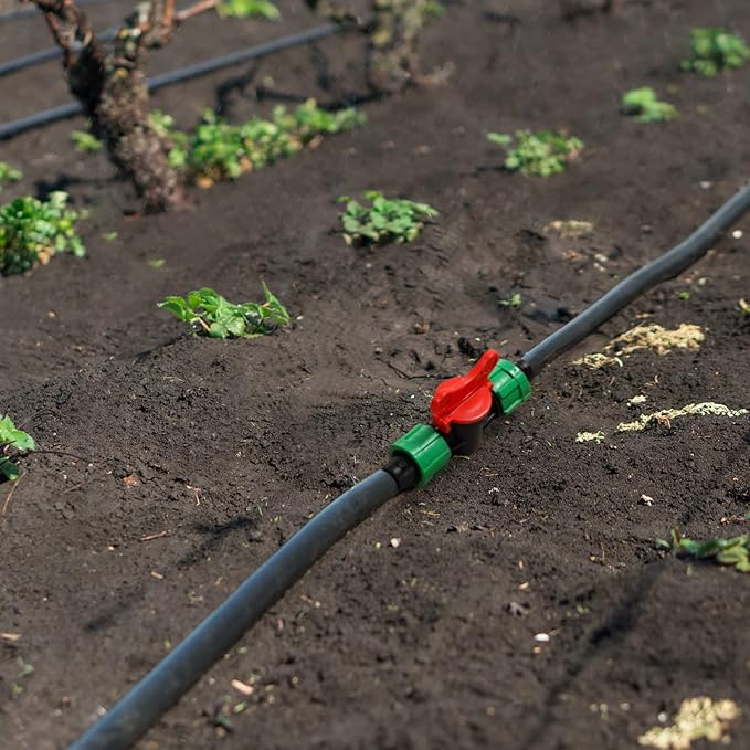 Drip Irrigation Shut off Valve 1/2 Inch Universal Drip Irrigation Tubing Coupling Valve Connector Locking Fitting Compatible with 16 to 17 mm Drip Tape Tubing Sprinkler System (24 Pieces)