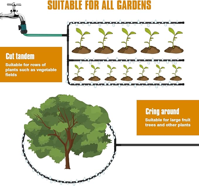 Soaker Hose 50FT 5/8" Diameter for Garden Beds Solid Brass Interface Irrigation Save 70% Water Heavy Duty Rubber Great for gardens/flower beds