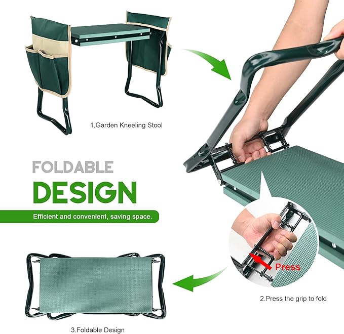 KVR Upgraded Garden Kneeler and Seat with Thicken & Widen Soft Kneeling Pad,Heavy Duty Foldable Gardener Stool with 2 Tool Pouches,Gardening Gifts for Women Mom Men Seniors¡…