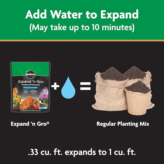 Miracle-Gro Expand 'n Gro Concentrated Planting Mix, Just Add Water for up to 3X Expansion, for Container and In-Ground Use, 33 cu. ft. Expands up to 1 cu. ft., 2-Pack