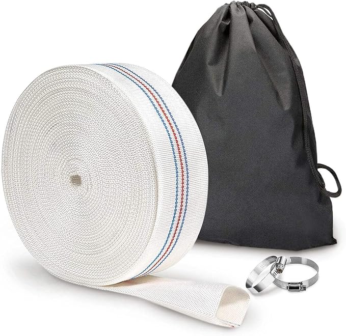 Foresee 2.00 in x 65 ft Backwash Discharge Hose Heavy Duty Reinforced, PVC Lay-Flat Fire Hose (White) with Dual Clamps, for Swimming Pool Pipe, Pump, Water Transfer, Garden Irrigation