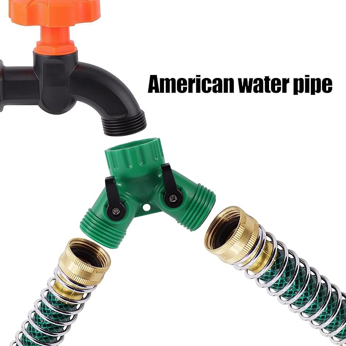 2 Way Y Water Splitter Connector for 3/4" Inch Garden Hose Spigot Faucet,with US Standard 3/4" Female GHT to 1/2' Hose Adapter for Drip Irrigation Tubing (.52" ID,.58" –.62" OD)
