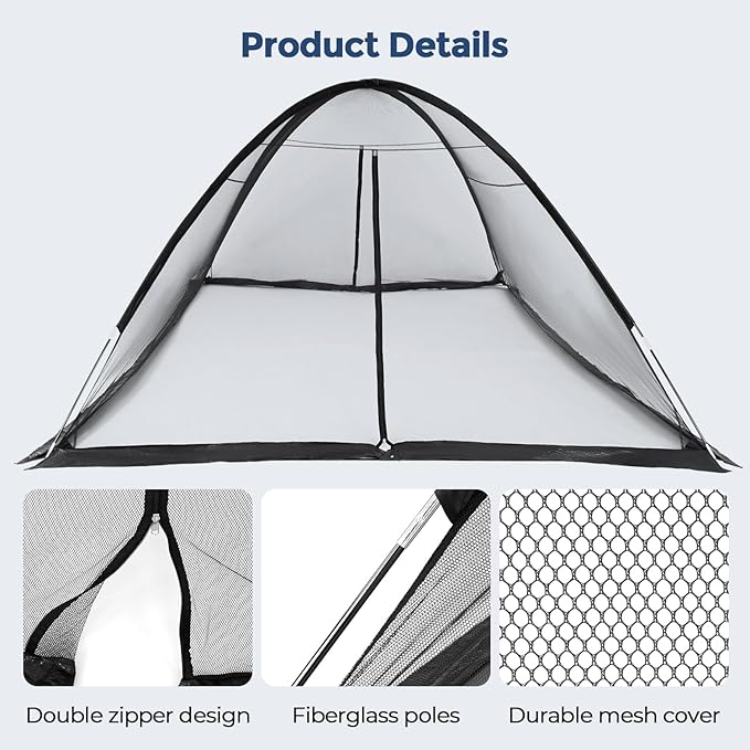 DEERFAMY Pond Net Dome, 10ร14 FT Pond Cover with 2 Doors, Pond Mesh Tent with 4 Ropes, 16 Stakes, and Fiberglass Poles, Pond Netting for Koi, Outdoor Ponds, Pool and Gardens, Black