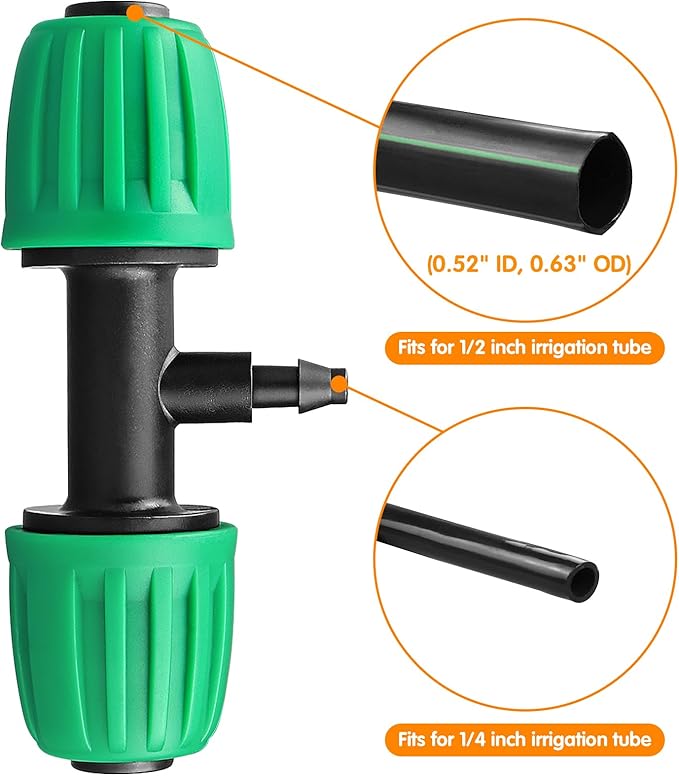 Drip Irrigation Fittings for 1/2 Inch Tubing(0.6-0.63" OD), 21 Pcs Set 1/2" Drip Line Parts Barbed Locked Nut Connectors - 5 Couplings, 5 Tees, 4 End Cap, 3 Reducing Tees, 2 Switch Valves, 2 Elbows