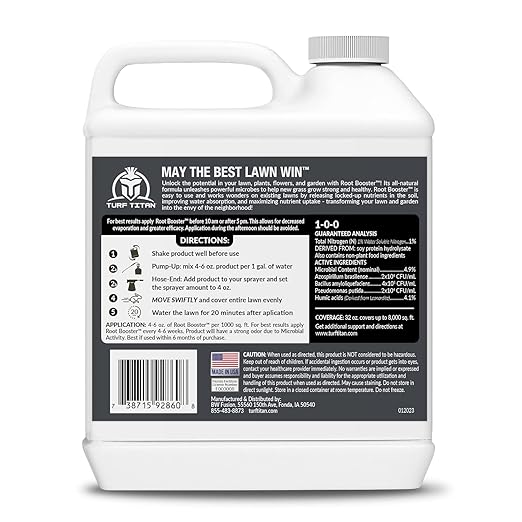 Turf Titan Root Booster - Made in USA, Soil Conditioner and Probiotic and Micronutrient Booster for All Lawn, Plants, Flowers, Trees, Shrubs, Better and Richer Garden Soil, Lawn Care - 2.5 Gallon