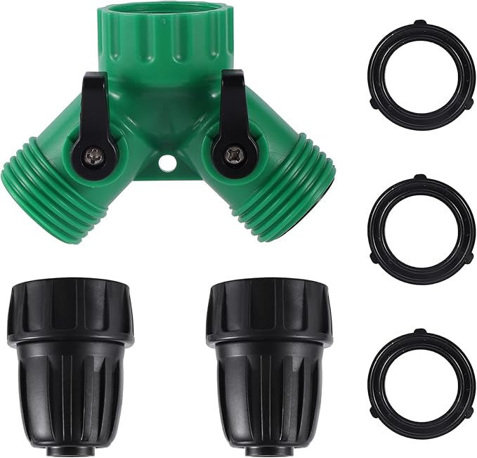 2 Way Y Water Splitter Connector for 3/4" Inch Garden Hose Spigot Faucet,with US Standard 3/4" Female GHT to 1/2' Hose Adapter for Drip Irrigation Tubing (.52" ID,.58" –.62" OD)