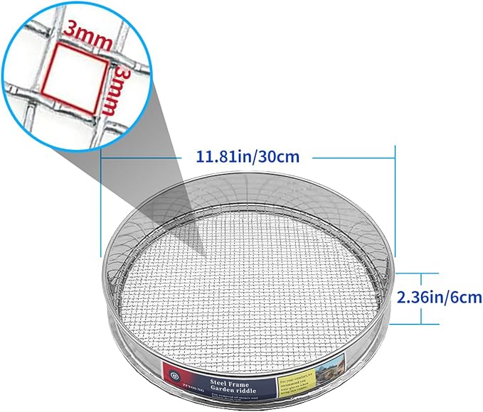 Stainless Steel Mesh Screen 304 1/8" Mesh Mesh -Soil Sifter for Large Gardens to Boost Your Gardening Productivity, Silver