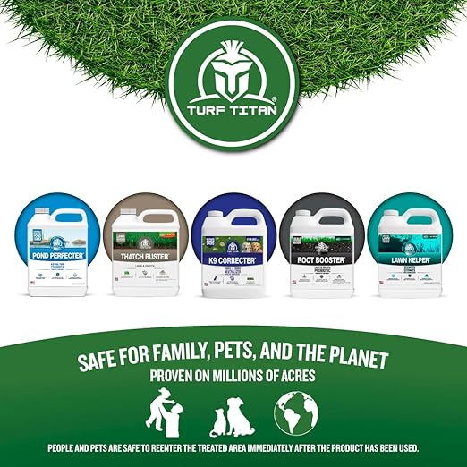 Turf Titan Root Booster - Made in USA, Soil Conditioner and Probiotic and Micronutrient Booster for All Lawn, Plants, Flowers, Trees, Shrubs, Better and Richer Garden Soil, Lawn Care - 2.5 Gallon