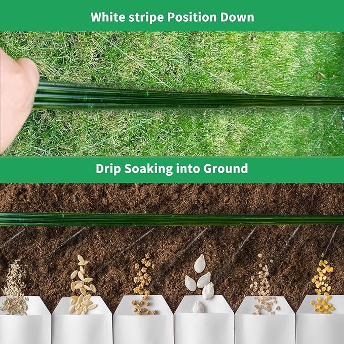 100 FT (50FT*2 Flat Sprinkler Hose for Lawn Watering Garden Soaker Hose with Holes, Heavy Duty Lightweight No-Kink Water Hose with Stakes, Irrigation Hose, Great Fun for Kids and Dog