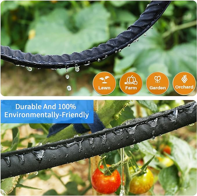 Flat Soaker Hose 15 25 50 75 FT for Garden Beds, 25Ft 1/2" Linkable Consistent Drip Irrigation Hose Save 80% Water, Leakproof Heavy Duty Double Layer Sprinkler Hose