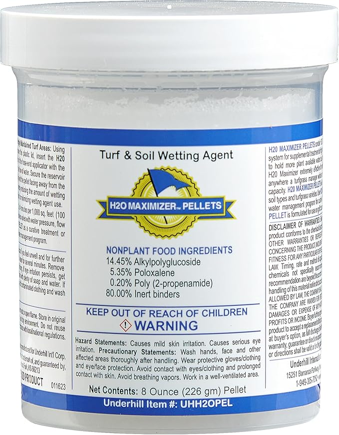 Underhill UHH20PEL H20 Maximizer Ultra Holding Wetting Agent Pellets Soil Surfactant for Lawn, Garden, Turf Grass, Golf Greens, 1 Tablet