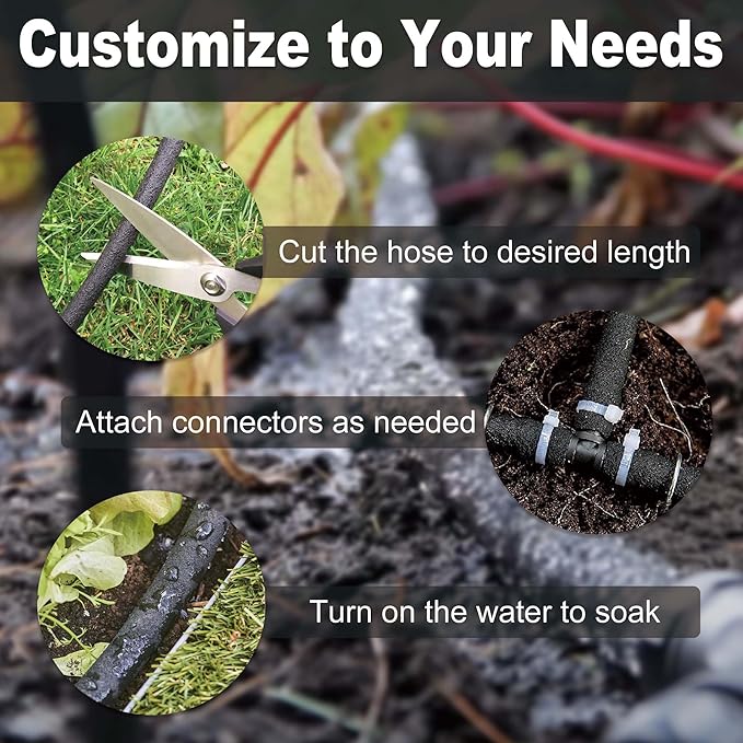 Durable Soaker Hose for Garden: 1/2" Diametere with Drip Irrigation Fittings Kit - Save 70% Water For Lawn/Flower beds/Vegetable (25FT)
