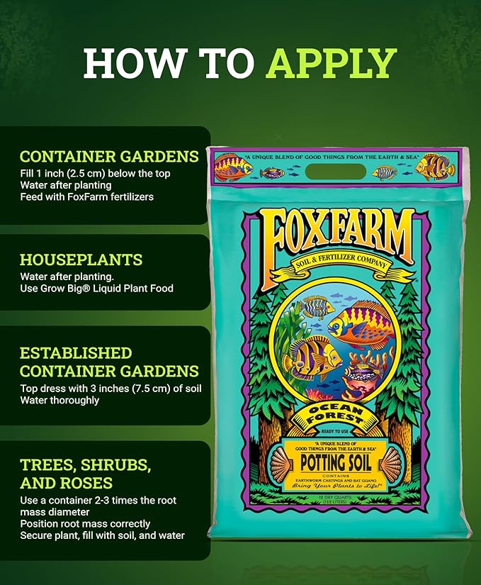 FoxFarm Ocean Forest Potting Soil, 12qt – Light, Aerated Texture, Designed for All Container Plants – pH Adjusted for Optimal Nutrient Uptake, Effectively Retains Moisture (12 Quart (4 Pack))