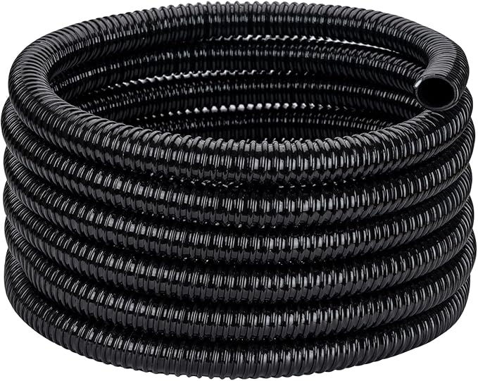Pond Tubing ID 1/2” × 50ft Black Corrugated Flexible Reinforced Waterfall Pond Tube Sump Pump Hose, Non-toxic & Kinkproof (50 ft, 1/2" ID)