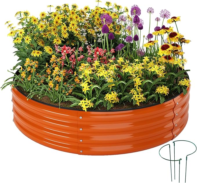 Galvanized Metal Planter Round Raised Garden Bed Kit for Gardening Outdoor,2x2x1ft Grow Garden Box Raised Flower Bed,Round Galvanized Planter Outdoor Metal Fire Pit Ring