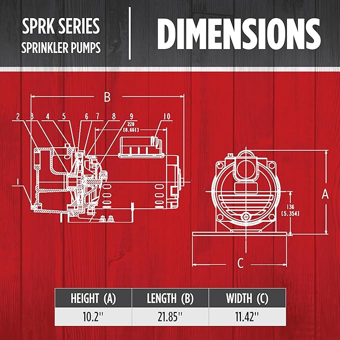 Red Lion 97101001 RL-SPRK100 Sprinkler Pump with Thermoplastic Impeller, 1 HP, 63 GPM, 115/230 Volt, Red