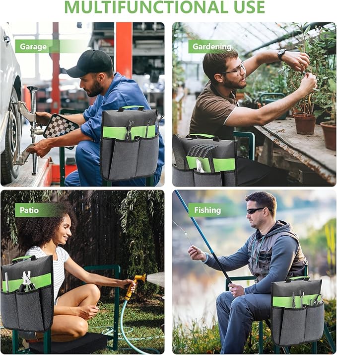 Garden Kneeler and Seat Heavy Duty,Foldable Gardening Stool with Anti-Tipping,10" Thicken & Widen Soft Kneeling Pad,Great Gardening Gifts for Women and Men, Bench Comes with Tool Pouch,Green