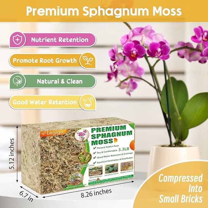 Legigo 3.3LBS Premium Sphagnum Moss for Plants- 60QT Natural Succulent Carnivorous Plant Moss Dried, Long Fiber Orchid Moss for Orchid Repotting Succulent Sarracenia Potted Plants Gardening & Reptiles