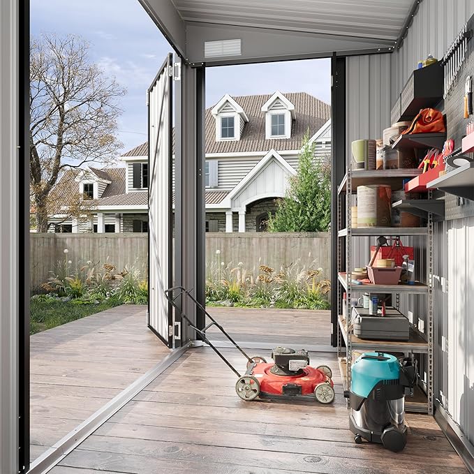 Aoxun 7' x 4' Shed 140 CU.FT Outdoor Waterproof Storage Shed with Triple Lockable Door Garden Metal Tool Shed for Outside