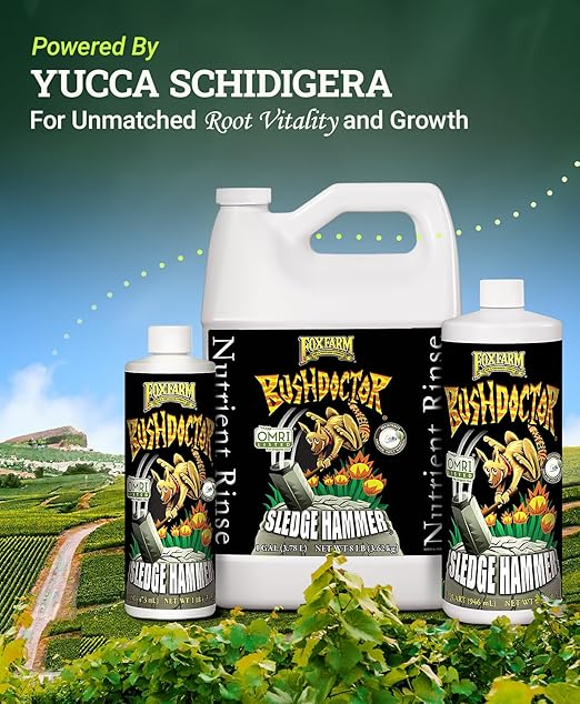 FoxFarm BushDoctor Sledgehammer - Rinse Formula with Yucca Saponin, Clears Fertilizer Buildup, Enhances Root Moisture Absorption - Perfect for Hydroponic and Soil Application (Gallon)