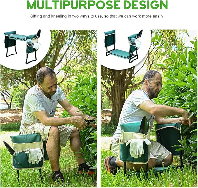KVR Upgraded Garden Kneeler and Seat with Thicken & Widen Soft Kneeling Pad,Heavy Duty Foldable Gardener Stool with 2 Tool Pouches,Gardening Gifts for Women Mom Men Seniors¡…