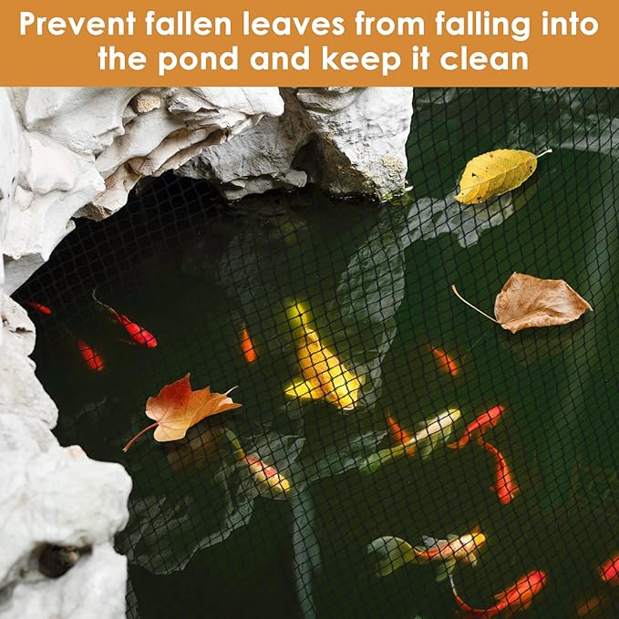 PACETAP Pond Netting Kit 7 x 10 Ft for Leaves, Heavy Duty Koi Pond Cover, Pool Protective Cover Netting with Stakes Protecting Koi Fish from Birds, Cats, Predators