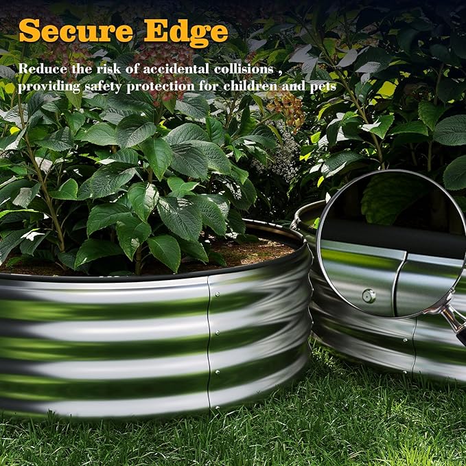 Galvanized Metal Planter Round Raised Garden Bed Kit for Gardening Outdoor,2x2x1ft Grow Garden Box Raised Flower Bed,Round Galvanized Planter Outdoor Metal Fire Pit Ring