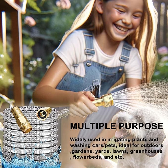 Stainless Steel Garden Hose: Durable Quality Metal with High-pressure Water Output for Gardeners(1FT)