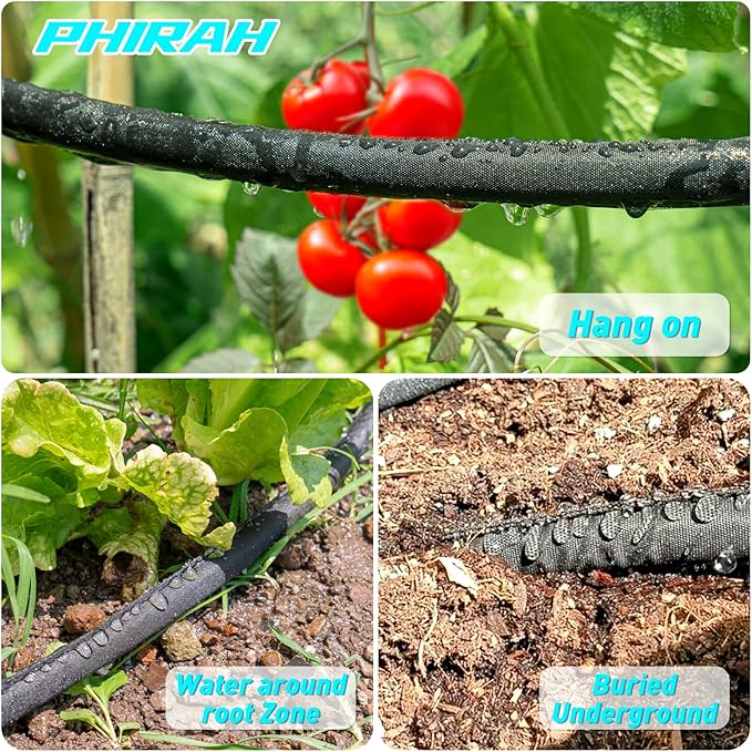 Flat Soaker Hose for Garden Bed, 25/50/75/100ft 1/2" Linkable Consistent Drip Irrigation Hose Save 80% Water Leakproof Double Layer Sprinkler Garden Hose with Holes (25FT 2Packs/50FT)