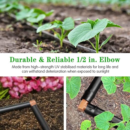 Drip Irrigation Barbed Elbow:20 Pack Drip Irrigation Elbow Parts Fits for 1/2 Inch Drip Irrigation Tubing 17mm 0.600" ID Elbow Connectors for Patio Lawn Garden