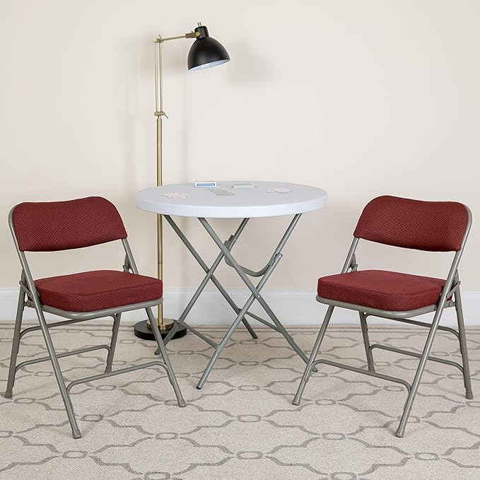 Flash Furniture 4 Pack HERCULES Series Premium Curved Triple Braced & Double Hinged Burgundy Fabric Metal Folding Chair