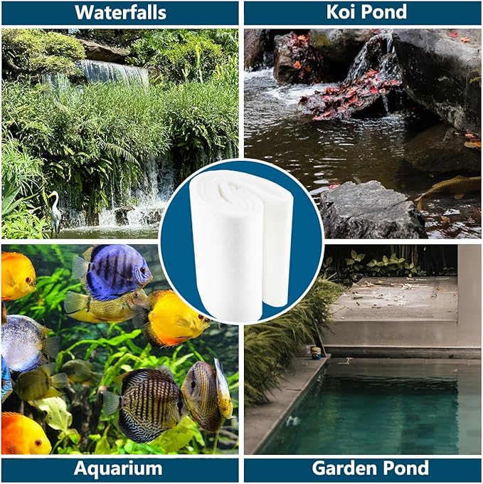 White Koi Pond Filter Pad Fine Bulk - Cut to Fit - Durable Fish Pond Filter Media - Water Garden Aquariums Filter Material - 39.6" (3.3 ft) x 12" x 3/5" - 4/5" Thickness - 2 Pack