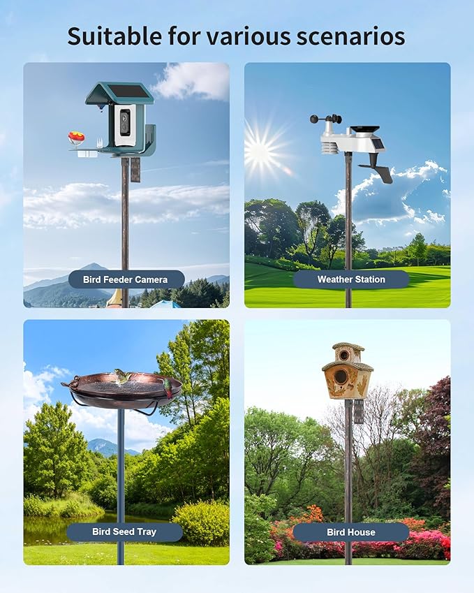 Bird Feeder Pole Stand – 104 Inch Height Feeding Station with 1-Inch Dia Heavy Duty for Hanging Feeders, Bird House Pole Mount Kit for Outdoor, Slip-Fit Connection,Copper Brushed