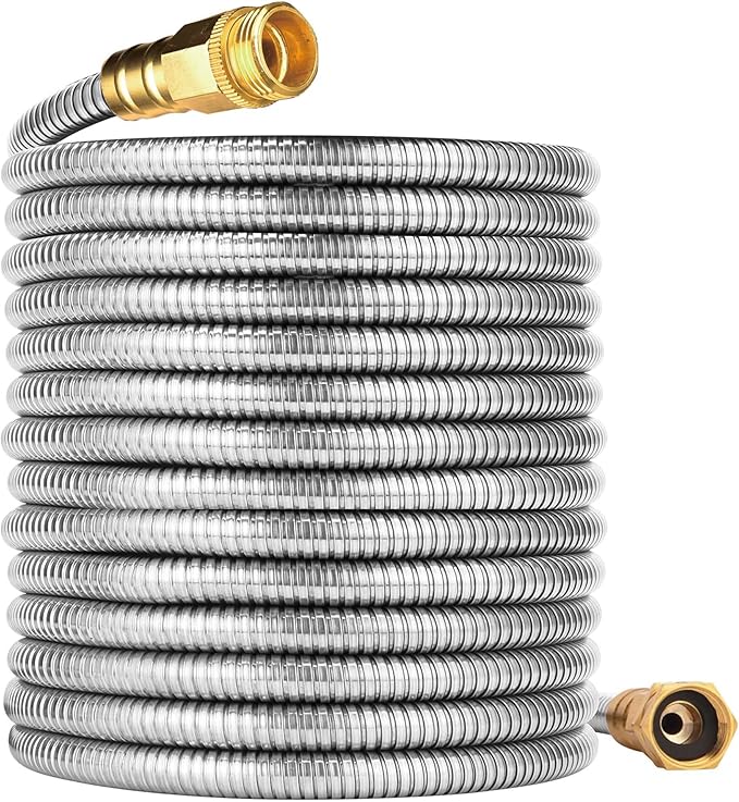 Stainless Steel Garden Hose: Durable Quality Metal with High-pressure Water Output for Gardeners(100FT)