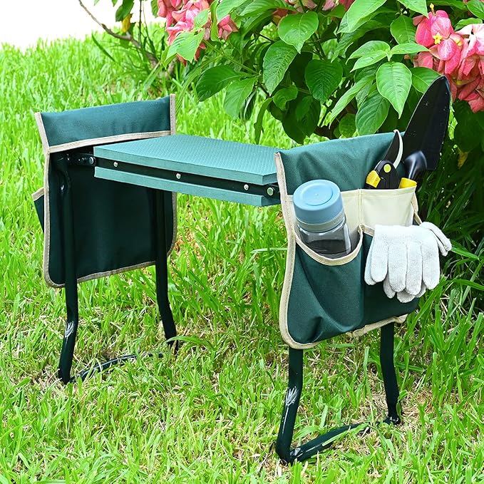 KVR Upgraded Garden Kneeler and Seat with Thicken & Widen Soft Kneeling Pad,Heavy Duty Foldable Gardener Stool with 2 Tool Pouches,Gardening Gifts for Women Mom Men Seniors¡…