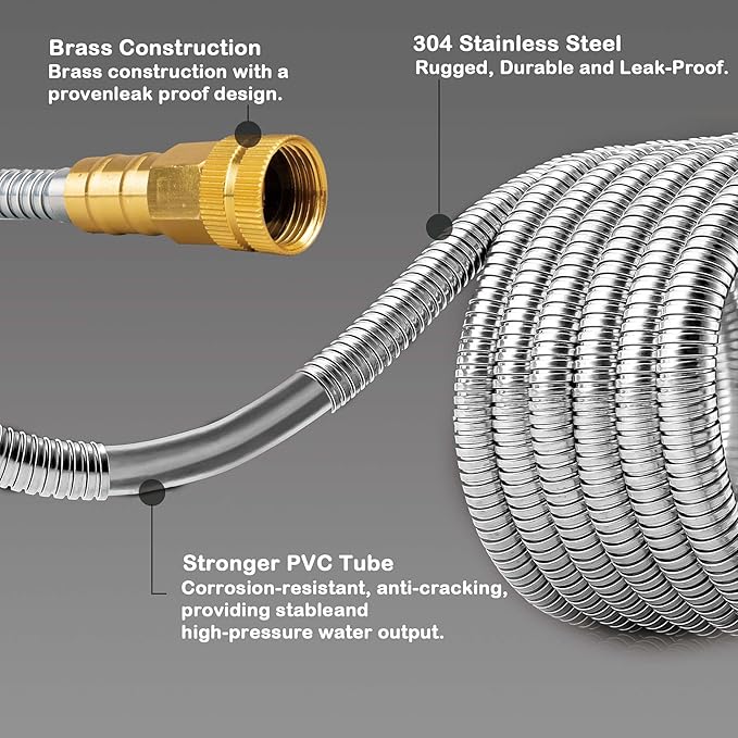 Stainless Steel Garden Hose: Durable Quality Metal with High-pressure Water Output for Gardeners(1FT)