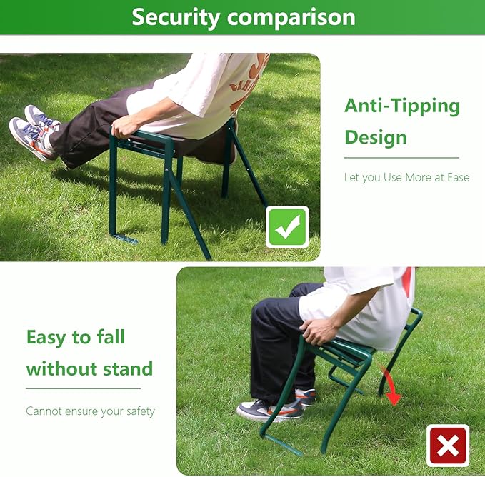 Garden Kneeler and Seat Heavy Duty,Foldable Gardening Stool with Anti-Tipping,10" Thicken & Widen Soft Kneeling Pad,Great Gardening Gifts for Women and Men, Bench Comes with Tool Pouch,Green