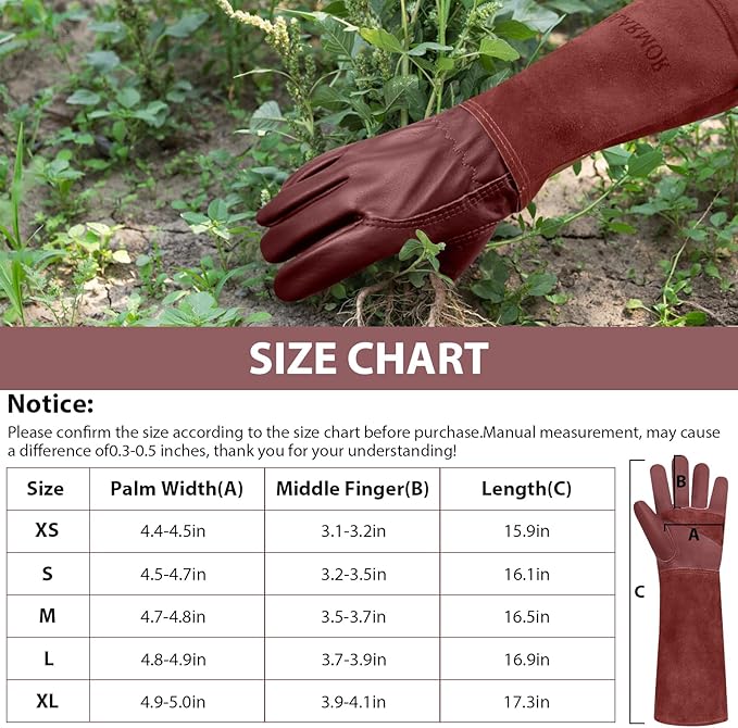 Long Gardening-Gloves Women/Men-Thorn proof Rose Pruning Heavy Duty Gauntlet-S