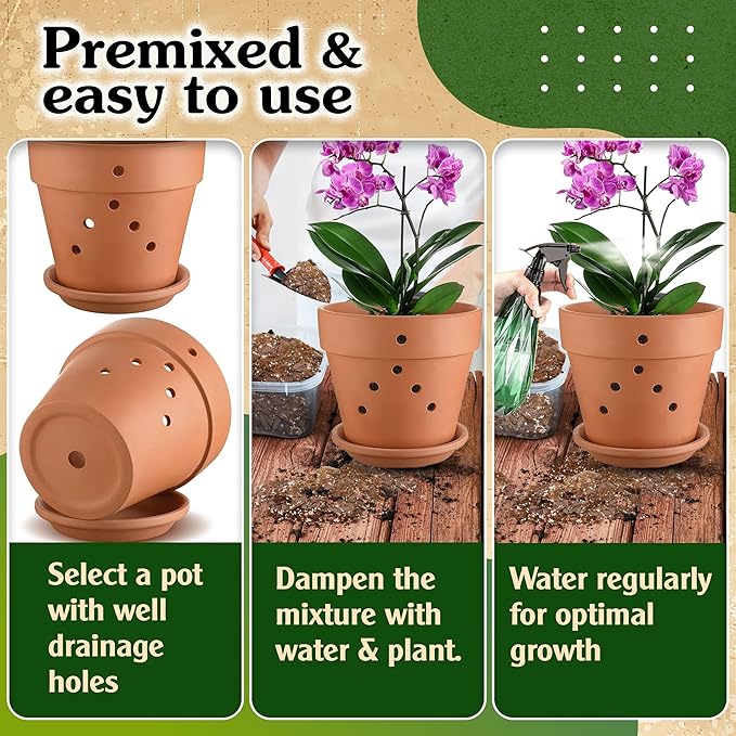 Orchid Potting Mix for Repotting - Pine Bark Mulch, Perlite Stone & Coco Fiber Natural Ingredients - Orchid Bark Potting Mix, Orchid Repotting Kit Drainage Indoor Potting Medium 2QT (8 Quarts)